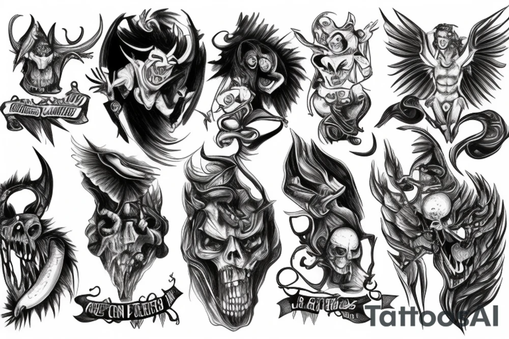 A demon and an angle fighting over PTSD tattoo idea