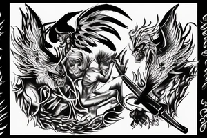A demon and an angle fighting over PTSD tattoo idea
