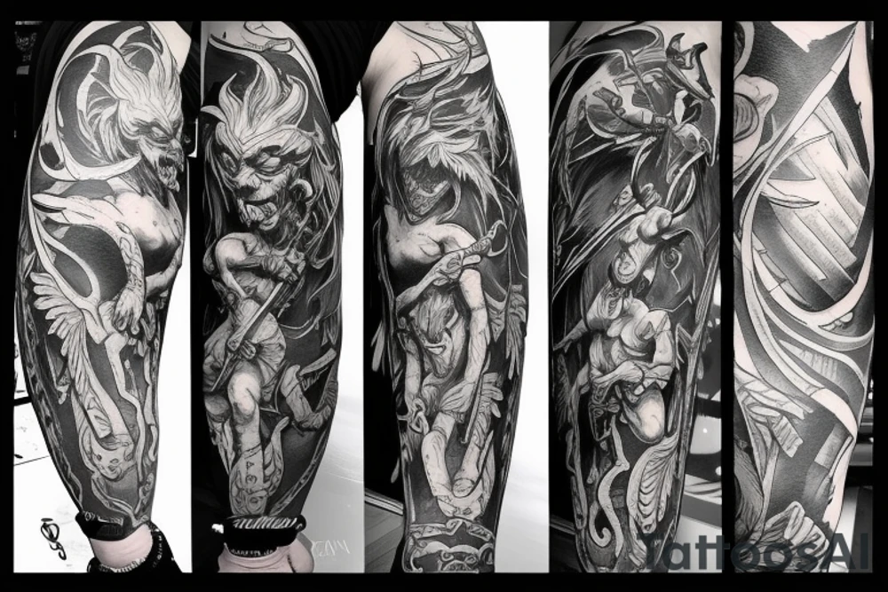 A demon fighting an Angle over PTSD tattoo idea
