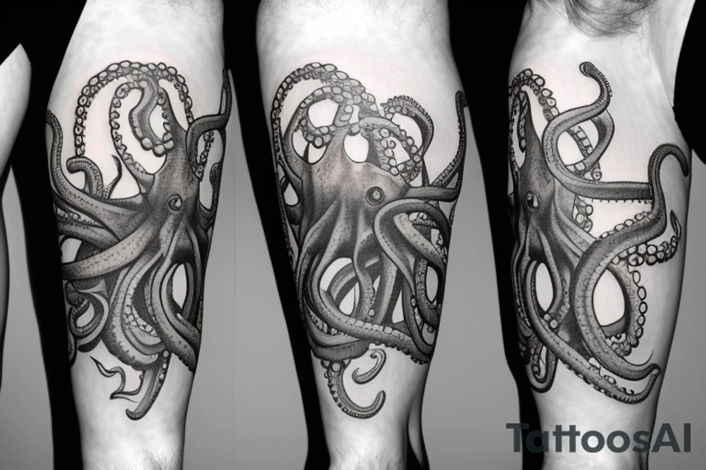 3D Octopus on the leg tattoo idea