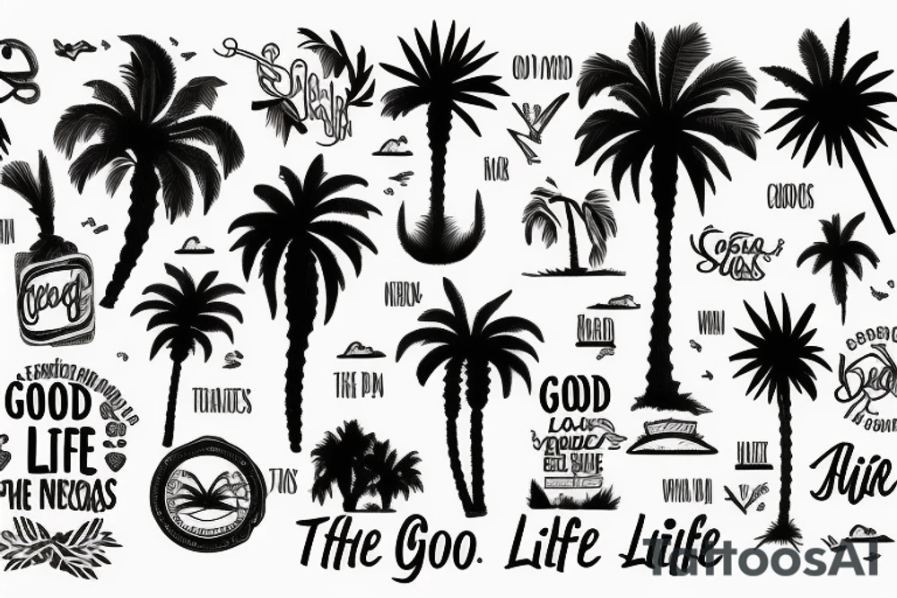 Elements of new mexico, california and utah to include a palm tree and the words "the good life" tattoo idea