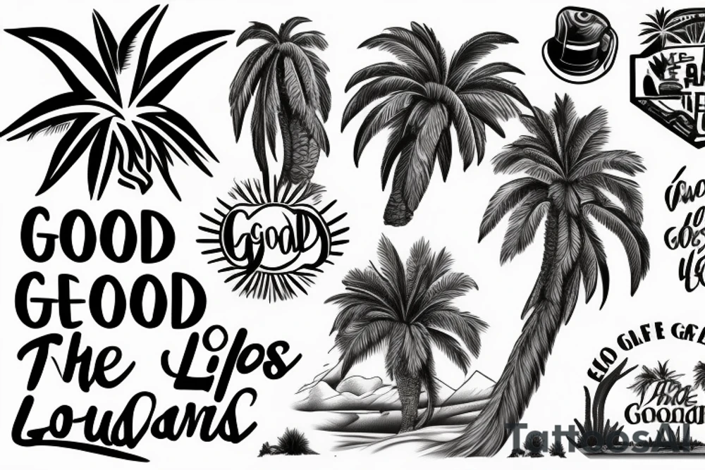 Elements of new mexico, california and utah to include a palm tree and the words "the good life" tattoo idea