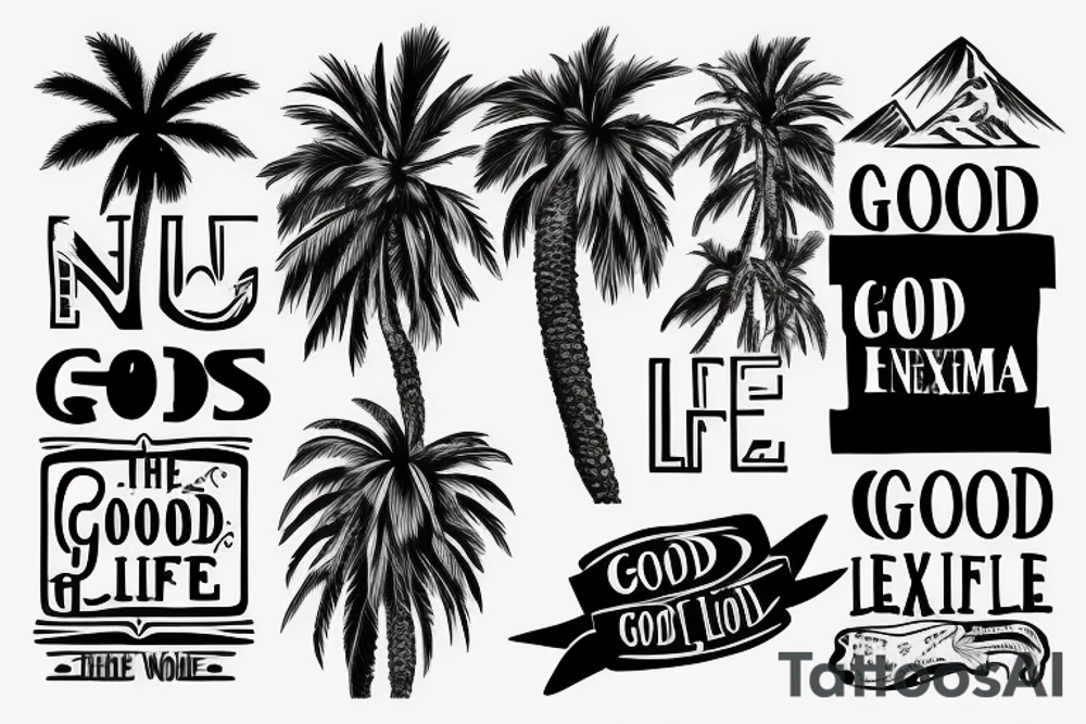 Elements of new mexico, california and utah to include a palm tree and the words "the good life" tattoo idea