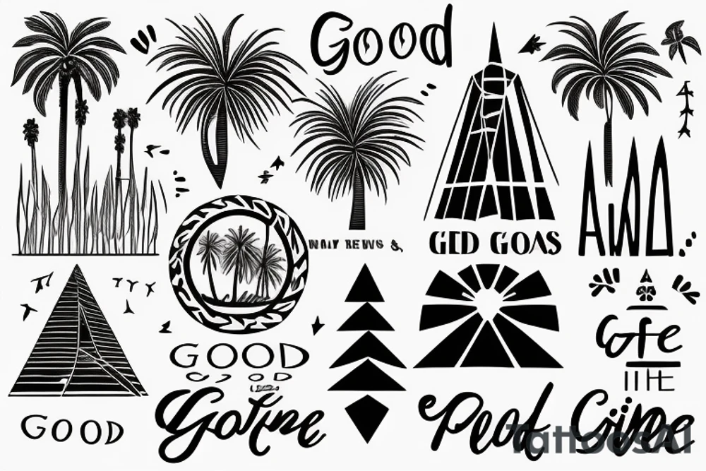 Elements from new mexico, california and utah to include a palm tree and the words "the good life" tattoo idea