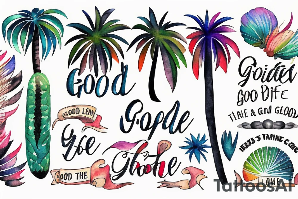 Elements from new mexico, california and utah to include a palm tree and the words "the good life" tattoo idea