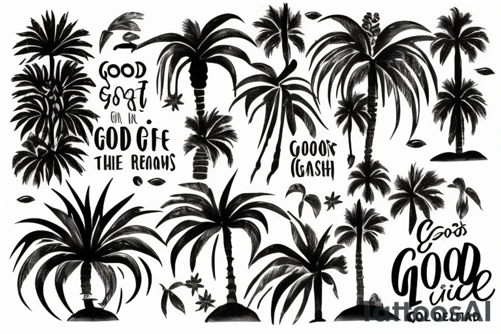 Elements from new mexico, california and utah to include a palm tree and the words "the good life" tattoo idea