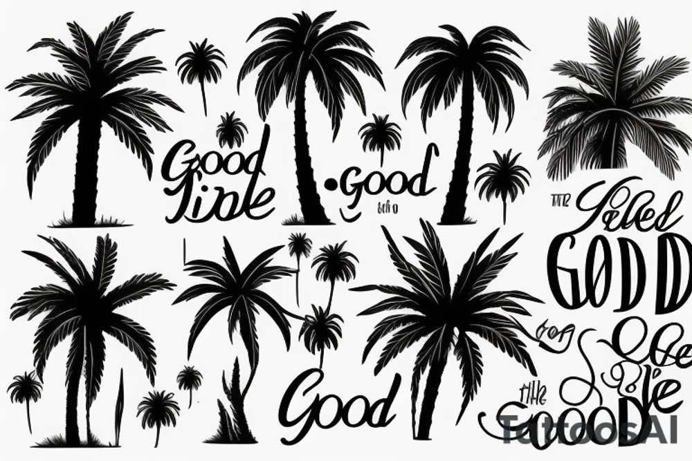 Elements from new mexico, california and utah to include a palm tree and the words "the good life" tattoo idea