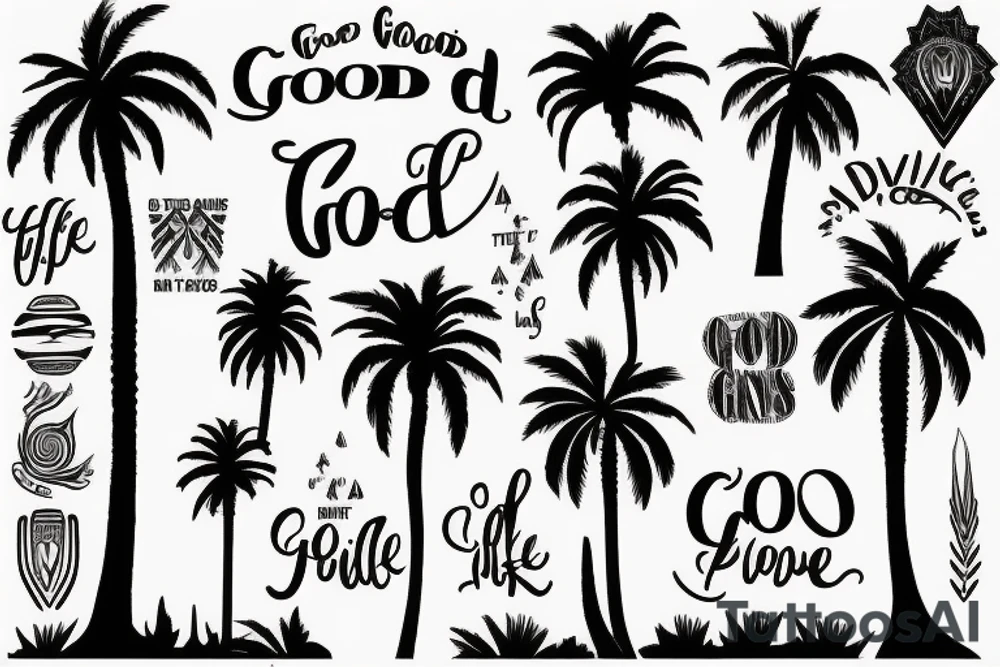 Elements from new mexico, california and utah to include a palm tree and the words "the good life" tattoo idea