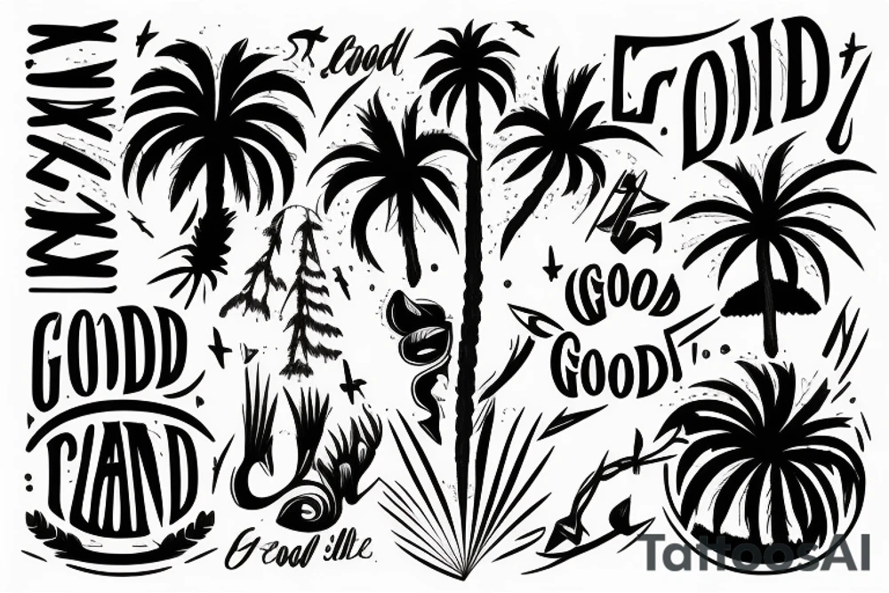 Elements from new mexico, california and utah to include a palm tree and the words "the good life" tattoo idea