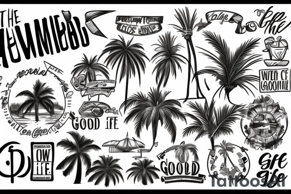 Aspects from new mexico, california and utah to include a palm tree and the words "the good life" tattoo idea