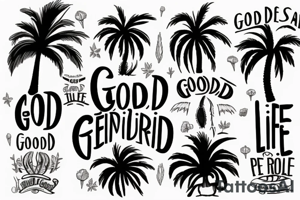 Aspects from new mexico, california and utah to include a palm tree and the words "the good life" tattoo idea