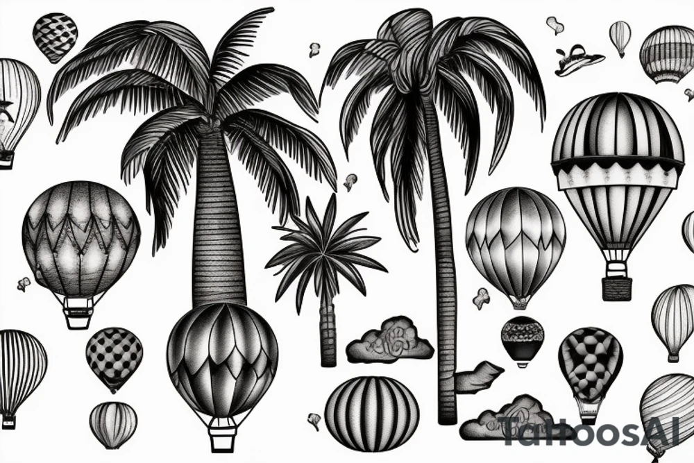 A hot air balloon, the utah arch, a palm tree and  "the good life" arranged together in a feminine tattoo tattoo idea