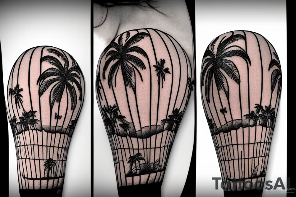 A hot air balloon, the moab arch, a palm tree and "the good life" arranged together in a feminine tattoo tattoo idea