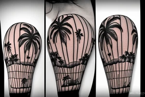 A hot air balloon, the moab arch, a palm tree and  "the good life" arranged together in a feminine tattoo tattoo idea