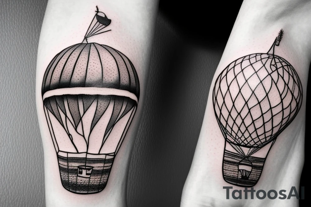 Forearm tattoo of A hot air balloon, the moab arch, a palm tree and  "the good life" tattoo idea
