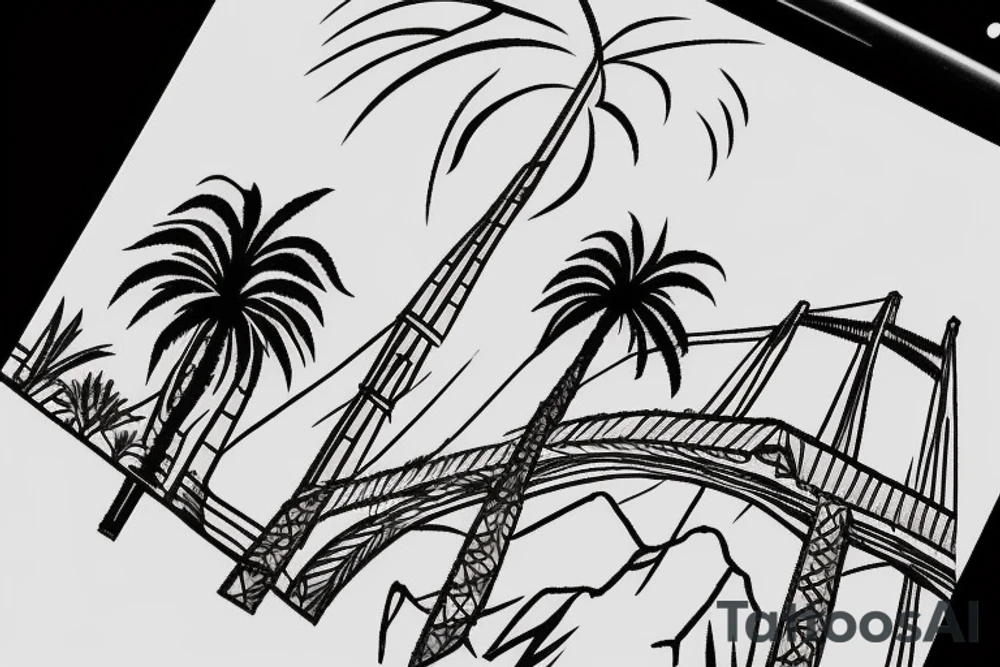 New mexico Zia symbol, palm tree, golden gate Bridge, moab arch tattoo idea
