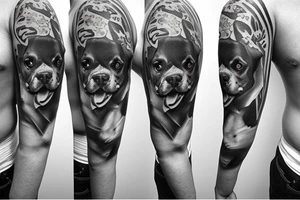American traditional style boxer breed dog tattoo idea