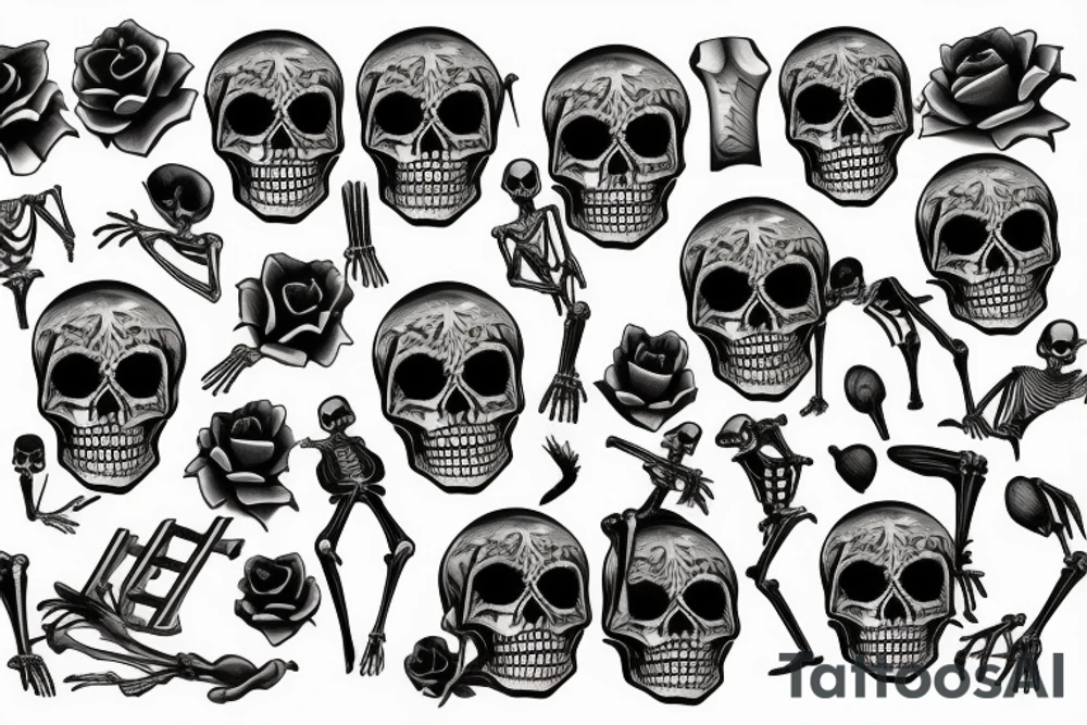 american traditional skeletons tattoo idea
