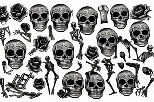 american traditional skeletons tattoo idea