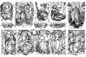 un unalome, morceaux de vie cachés, avec un enfant et un Maitre , la renaissance tattoo idea