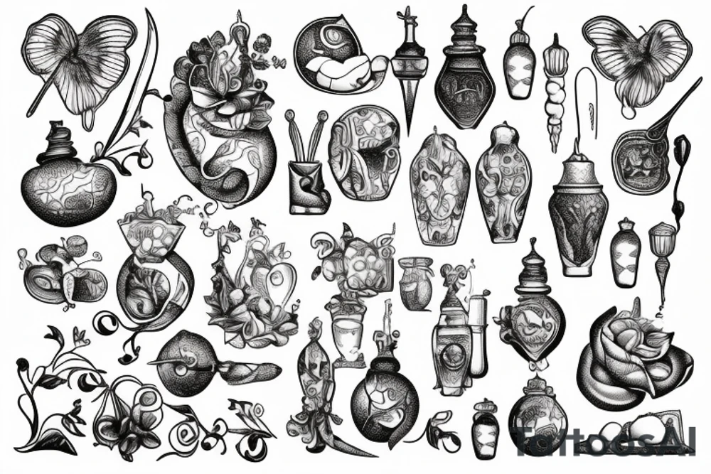 un unalome, morceaux de vie cachés, avec un enfant et un Maitre , la renaissance tattoo idea