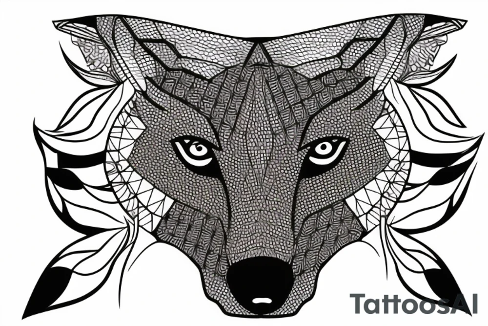 wolf with rhombus and finart and dotwork tattoo idea