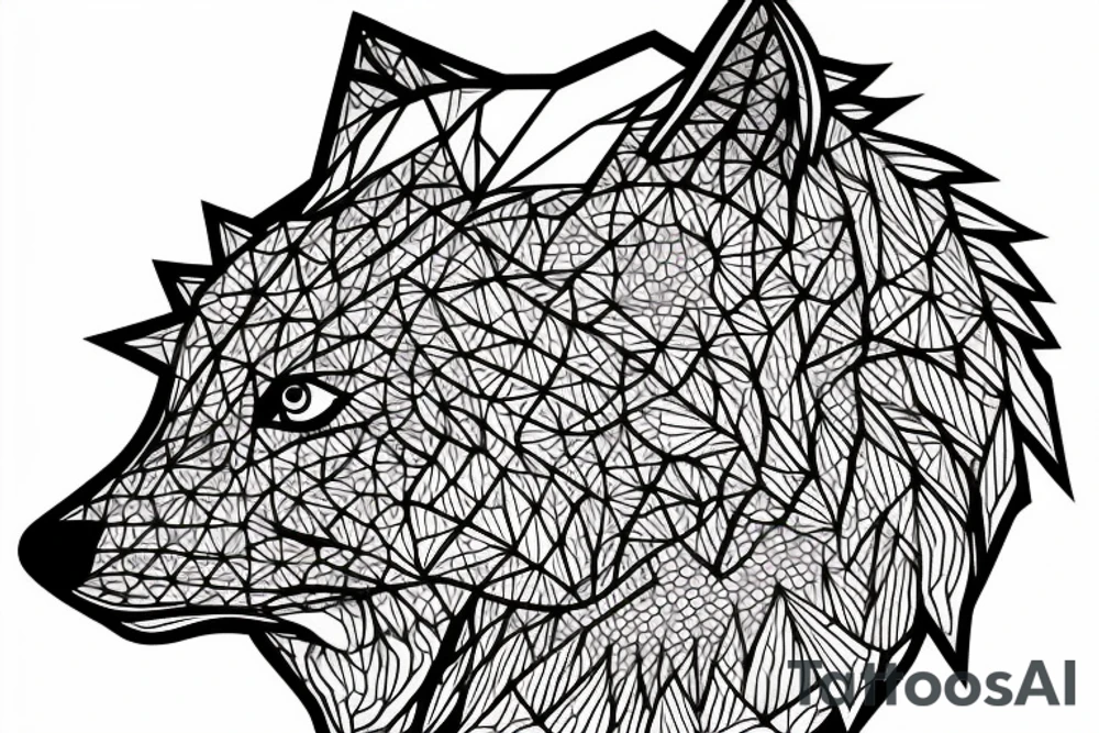 wolf with rhombus and finart and dotwork tattoo idea