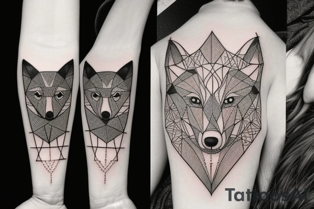 wolf with rhombus and finart and dotwork tattoo idea