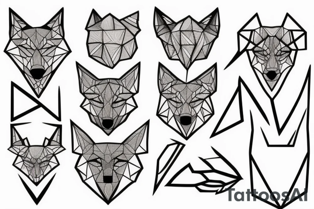 wolf with rhombus and finart and dotwork tattoo idea