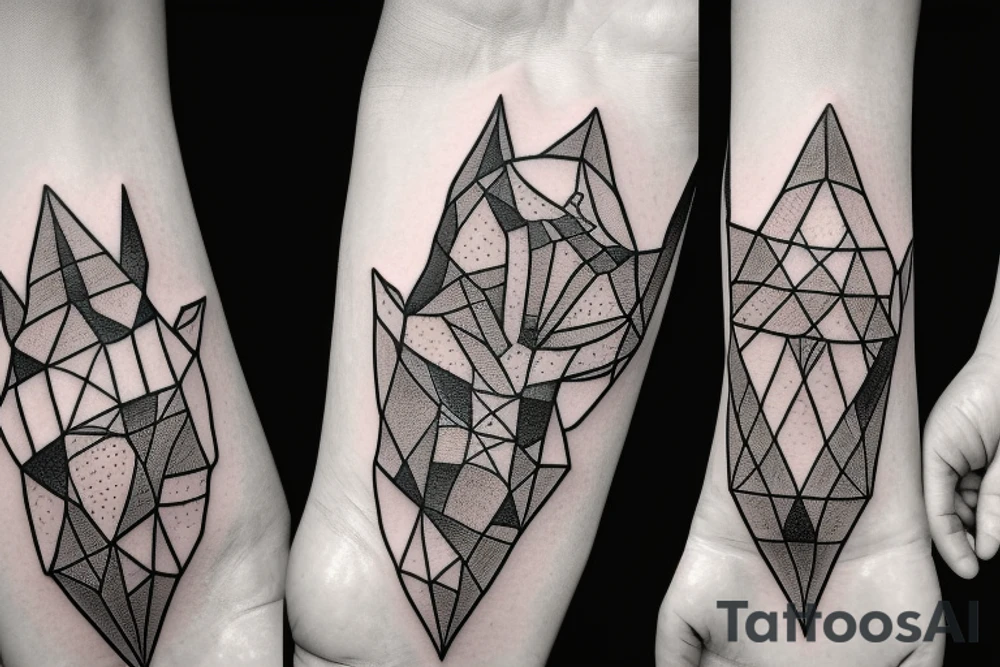 wolf with rhombus and finart and dotwork tattoo idea