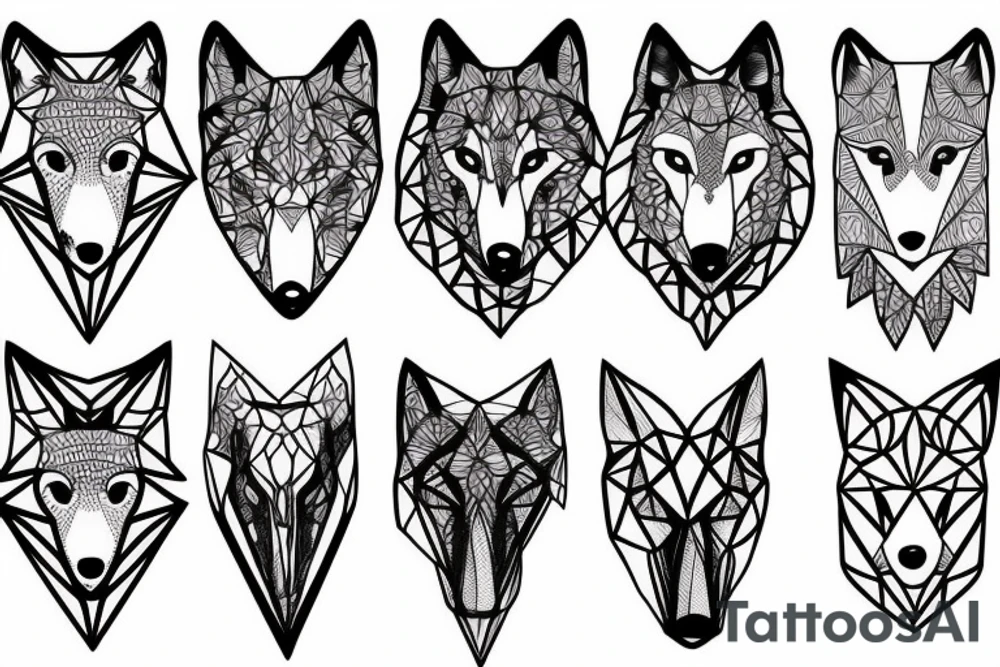 wolf with rhombus and finart and dotwork tattoo idea