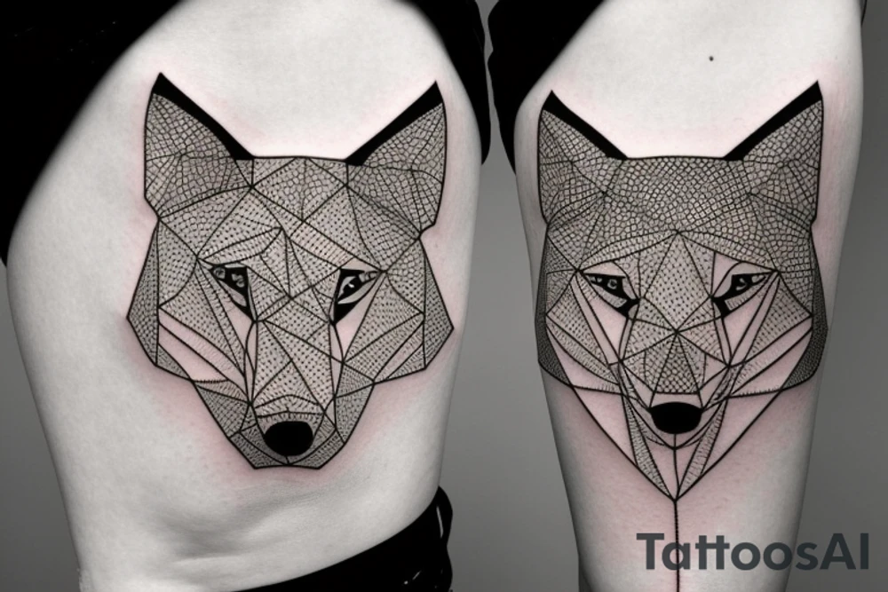 wolf with rhombus and finart and dotwork tattoo idea