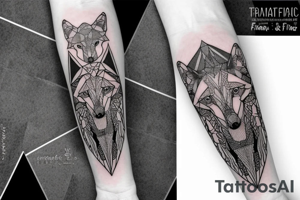 wolf with rhombus and finart and dotwork tattoo idea