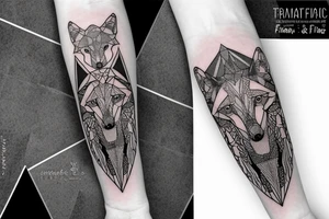 wolf with rhombus and finart and dotwork tattoo idea