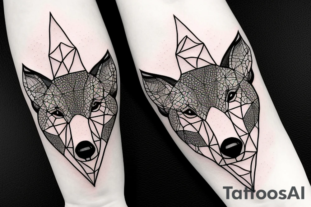 wolf with rhombus and finart and dotwork tattoo idea