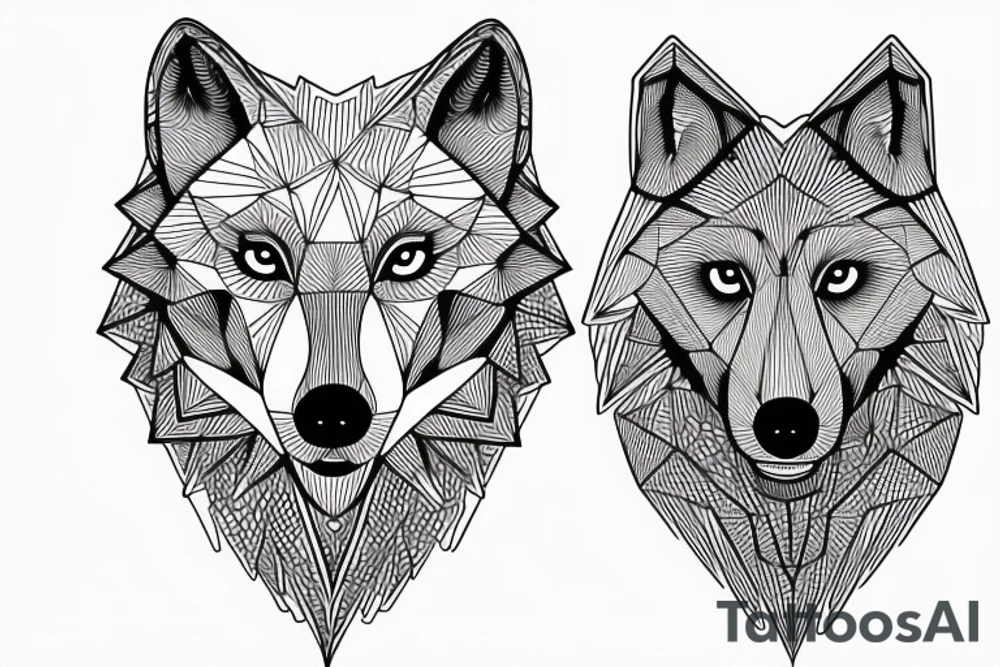 wolf with rhombus and finart and dotwork shadow tattoo idea