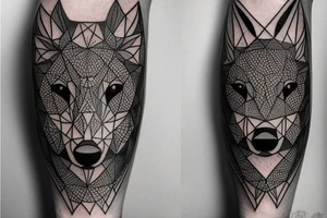 wolf with rhombus and finart and dotwork shadow tattoo idea