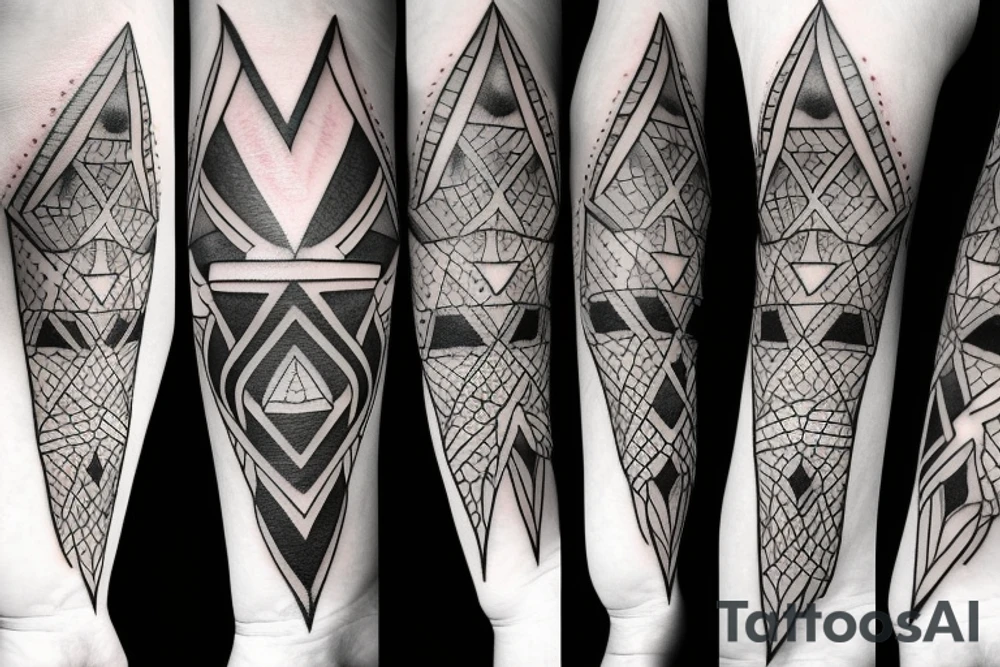 wolf with rhombus and finart and dotwork shadow tattoo idea