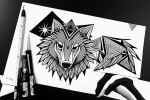 wolf with rhombus and finart and light shadow tattoo idea
