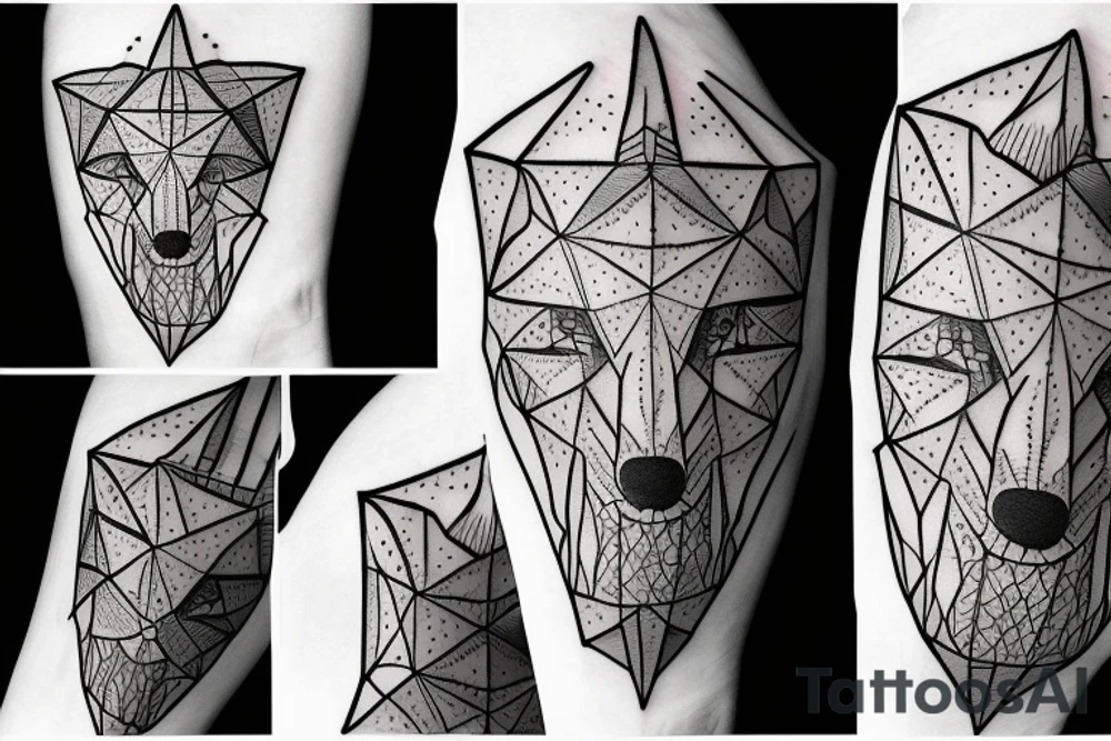 wolf with rhombus and finart and light shadow tattoo idea