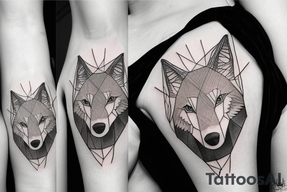 wolf with rhombus and finart and light shadow tattoo idea