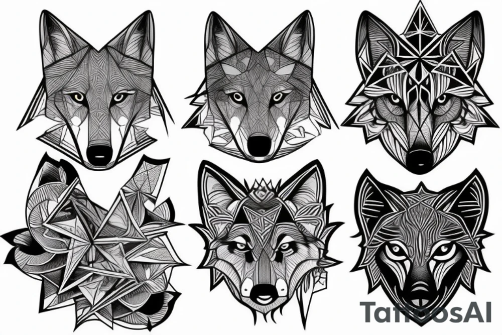 wolf with rhombus and finart and light shadow tattoo idea