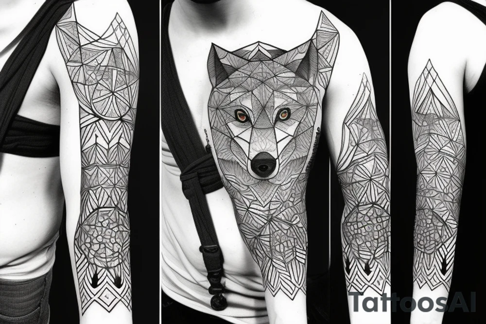 wolf with rhombus and finart and light shadow tattoo idea
