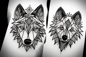wolf with rhombus and finart and light shadow tattoo idea
