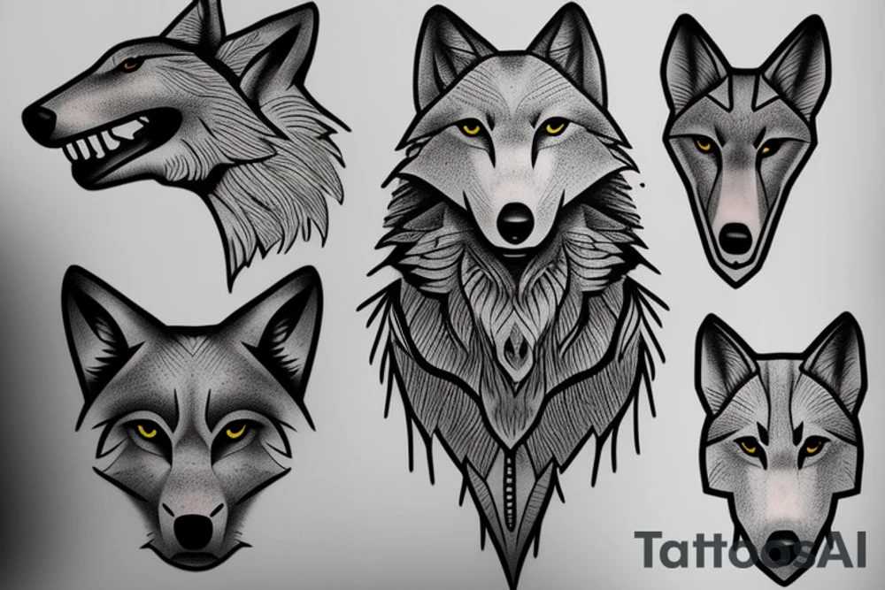 wolf with rhombus and finart and light shadow tattoo idea