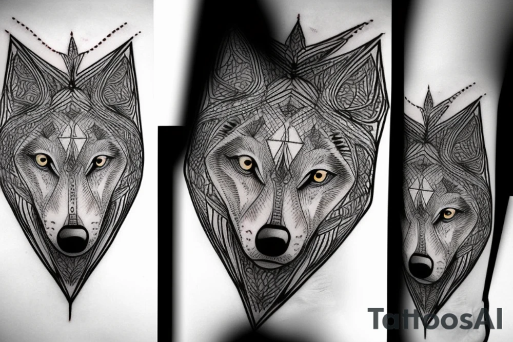 wolf with rhombus and finart and light shadow tattoo idea