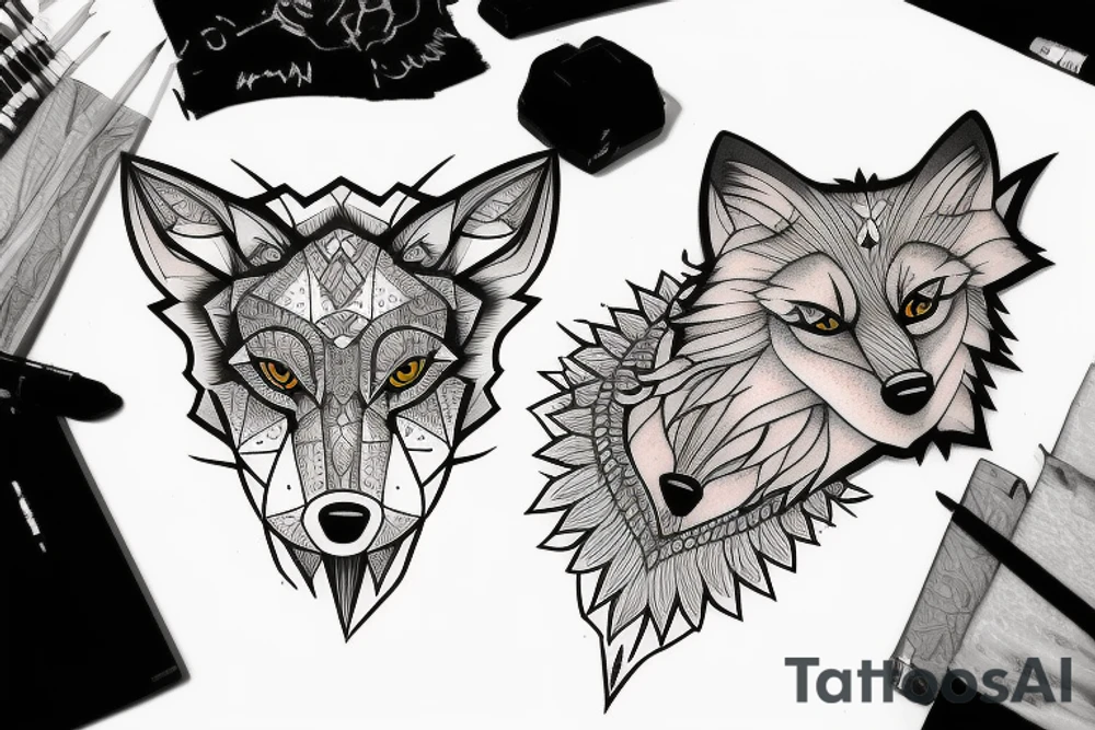 wolf with rhombus and finart and light shadow tattoo idea