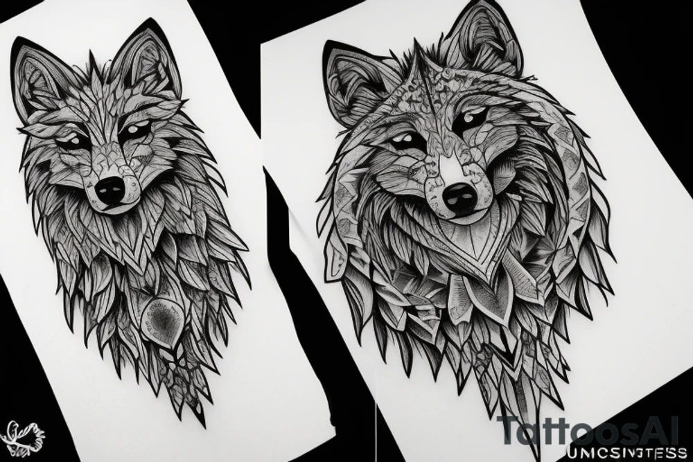 wolf with rhombus and finart and light shadow tattoo idea