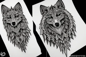 wolf with rhombus and finart and light shadow tattoo idea