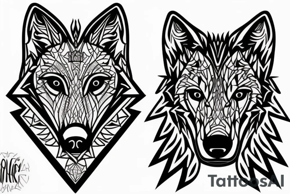 wolf with rhombus and finart and light shadow tattoo idea
